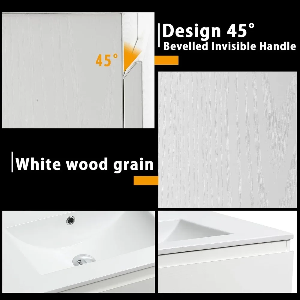 Bathroom Vanity Wall Mounted Floating Vanity Two Drawers Storage Cabinet with White Ceramic Integrated Sink 3