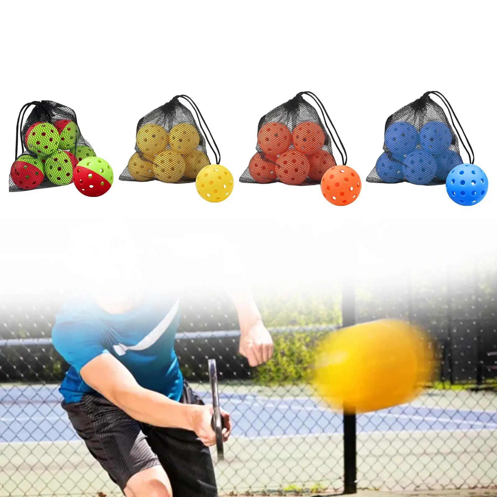Pack of 6 Pickleball Balls Outdoor pickle balls with net bag for tournament play
