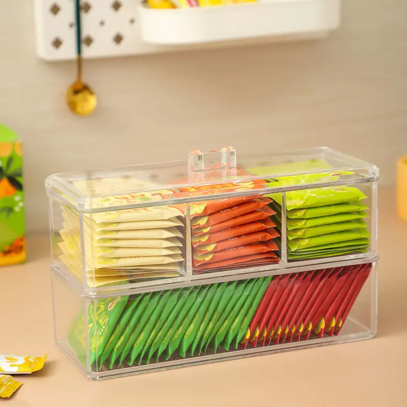 Tea Coffee Sugar Storage Box Drawer Type Sorting Box Acrylic Sealed Jar with Lid