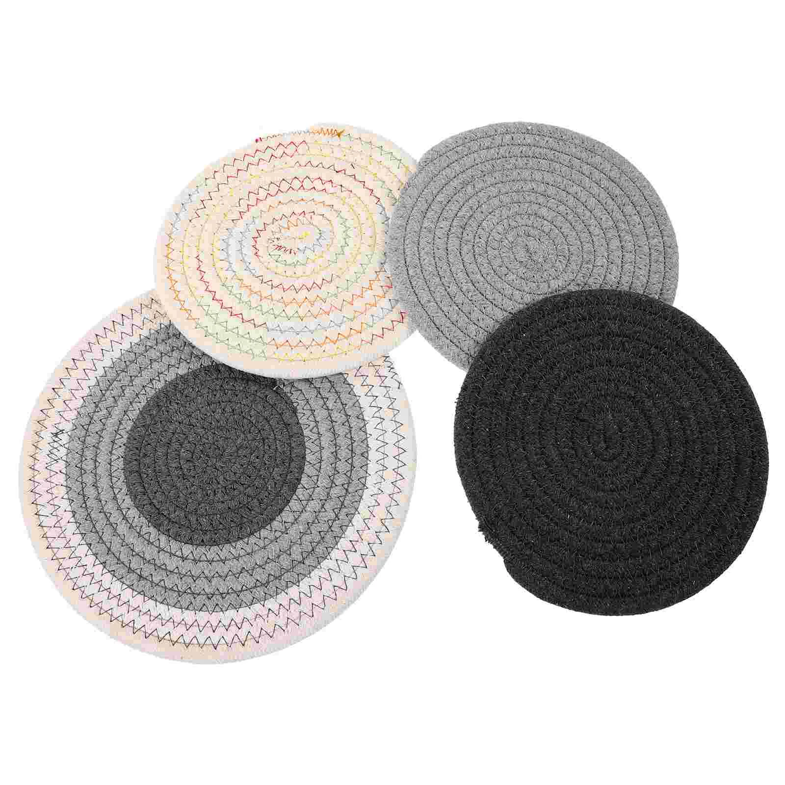 

4 Pcs Drink Coasters Absorbent Hot Pads Placemats Drinks Trivets Table Cotton Rope Tabletop Protection Cushion