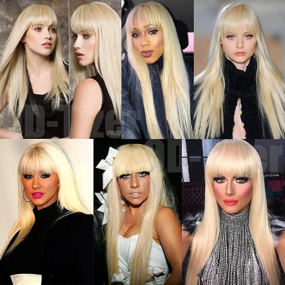 Parrucca di capelli umani biondi 613 da 32 pollici, liscia, realizzata a macchina, densità 250, capelli umani brasiliani con frangia per donna - immagine 4