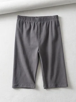 sexy women cotton high waist elastic pure color slim Knee-Length biker shorts female 3