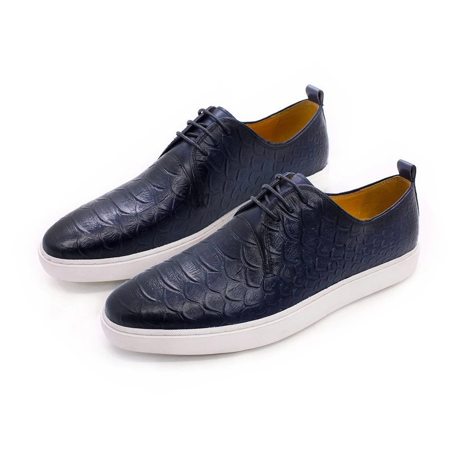 

New Design Men Shoes Genuine Leather Casual Shoes Flat Comfortable Single Shoes Fish Print Embossed Fashion Luxury Sneakers 2C