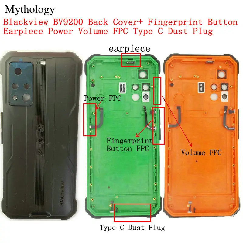 

Back Cover for Blackview BV9200 Fingerprint Button Earpiece Power Volume FPC Type C Dust Plug Rear Housing