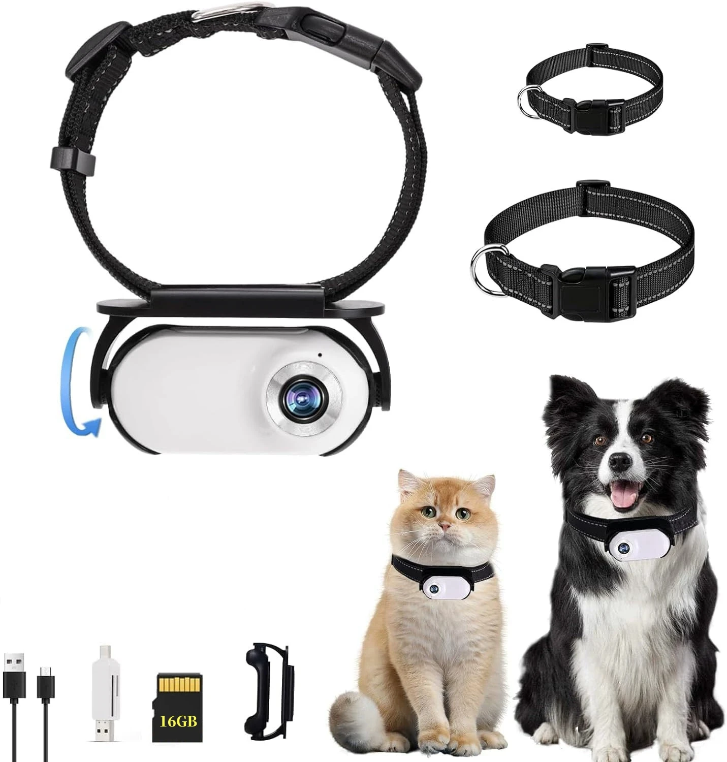Pet Collar Camera 120 Deg Lens 16G Connection Video Recording Adjustable Magnetic Cat Sport Camera for Outdoor Dog Collar