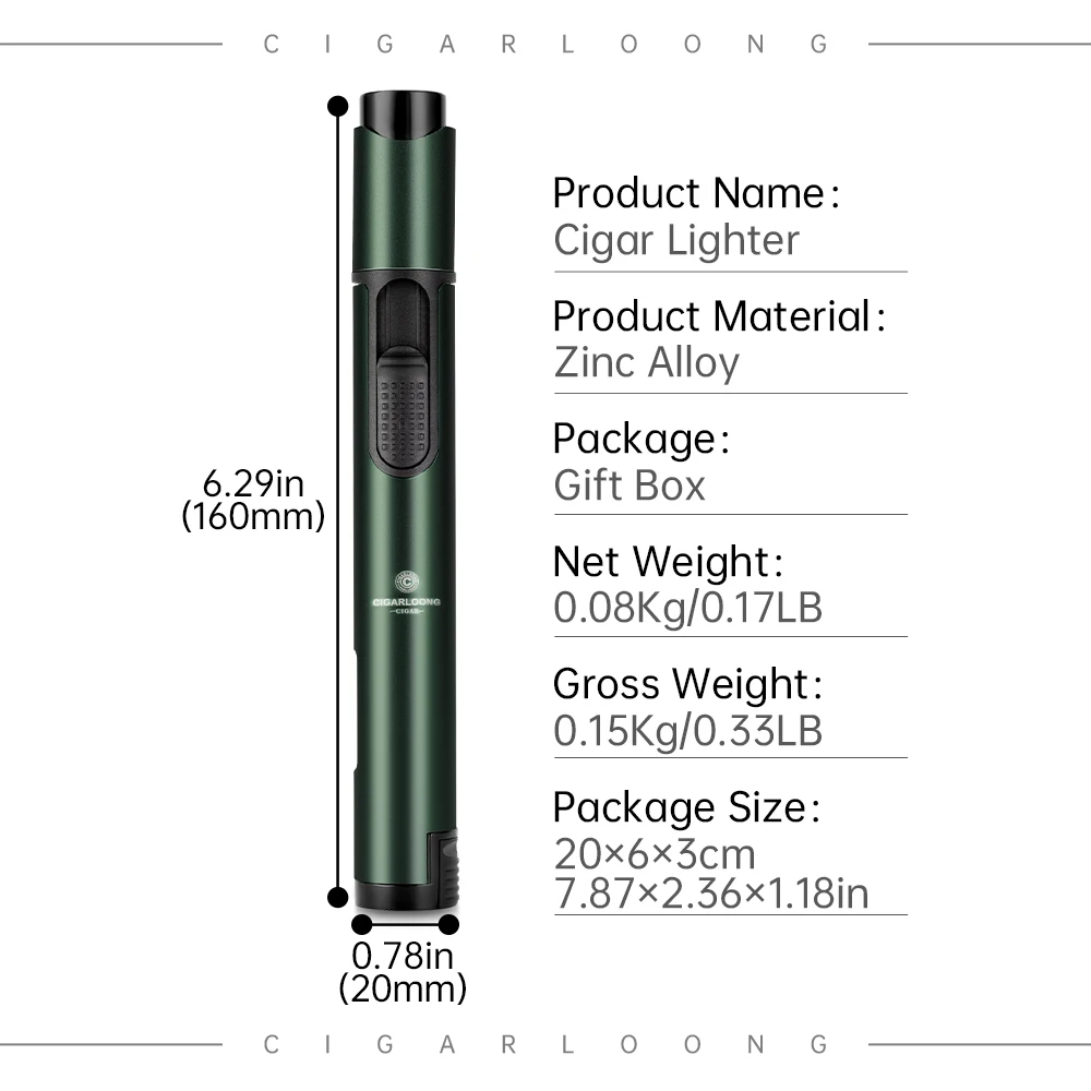 Multifunction 4 In 1 Cigar Lighter Windproof Flame Cigar Punch Holder Needle Portable Christmas Gift Measuring Length