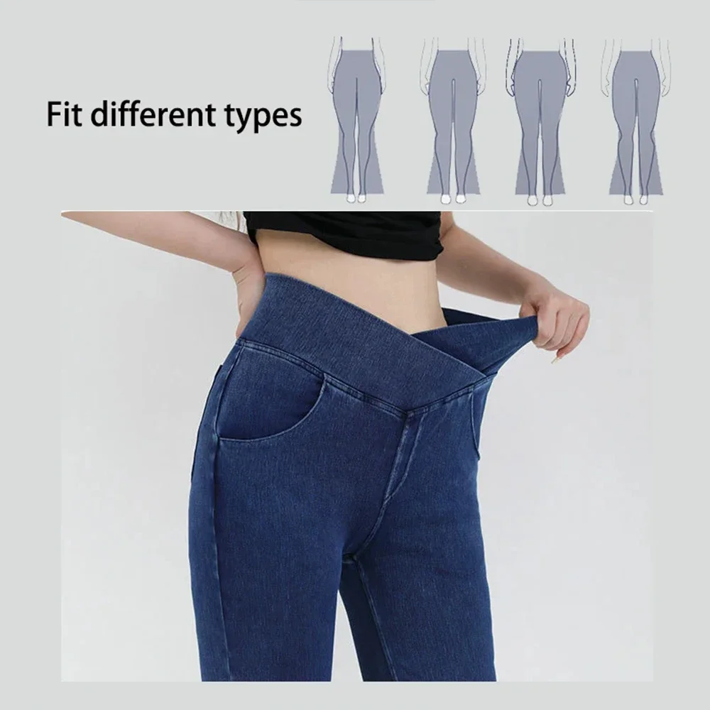 Women Yoga Flared Pants Casual Bell Bottom Trousers V Cross High Waist Gym Fitness Denim Jeans Elastic Butt Lifting Sport Pants