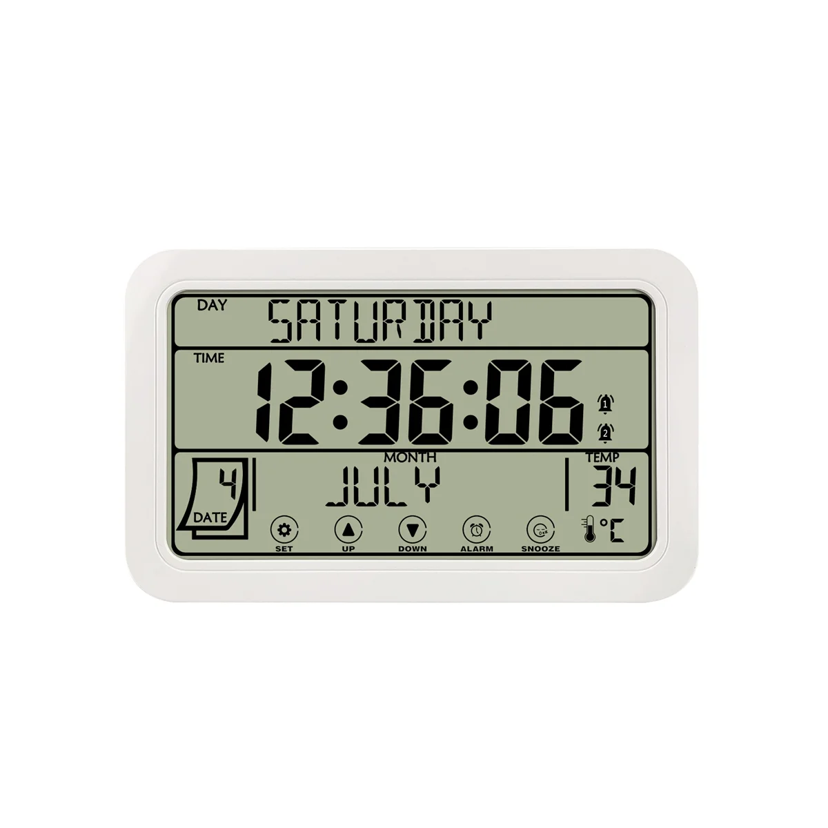 

Digital Wall Clock, Digital Clock Battery Operated, 8Inch Desk Clock with Temperature Humidity Day Date White