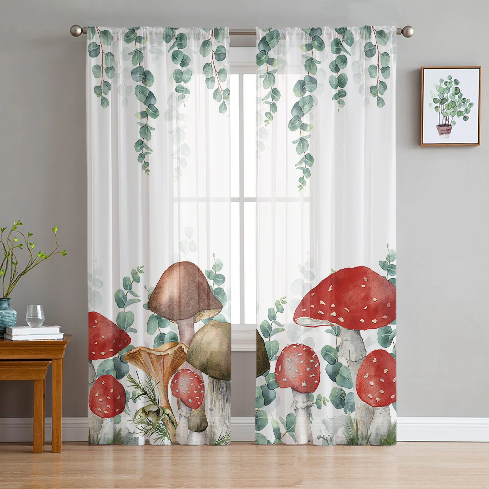 

Lentinus Edodes Eucalyptus Plant Tulle Voile Curtains For Bedroom Window Curtain For Living Room Sheer Curtains Organza Drapes