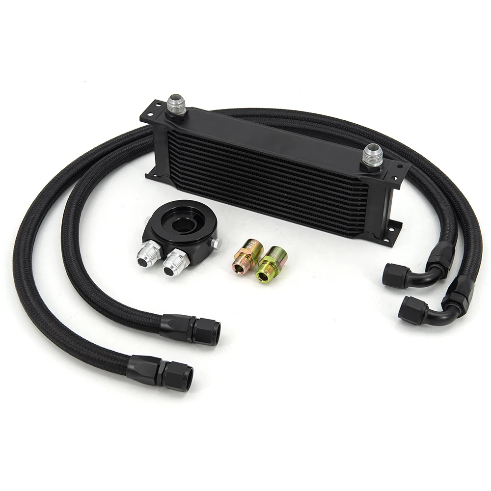 13 Rows Oil Cooler Kit AN10 Transmission Oil Cooler Kit Filter Adapter With Nylon Stainless Steel Braided Hose