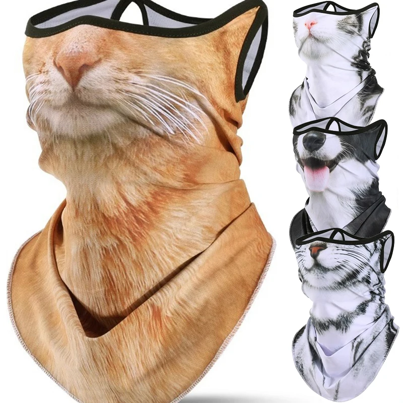 Neck Warmer 3D Animals Magic Scarf Bandana Breathable Neck Warmer Gaiter Hanging Ear Outdoor Sports Triangle Face Mask Neckerchief Summer