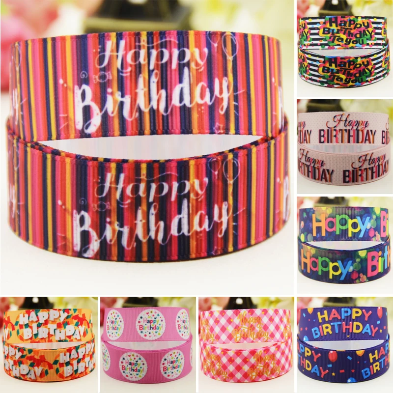 

22mm 25mm 38mm 75mm birthday cartoon printed Grosgrain Ribbon party decoration 10 Yards satin ribbons