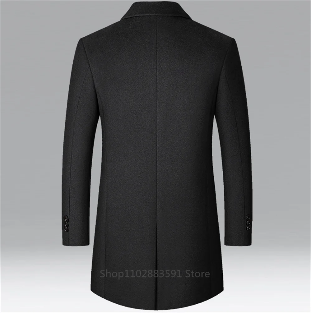 Description Picture 5 of itemWoolen Coat Autumn Winter Cotton Thicken Wool Blends Jacket Coats High Quality Male Tops Windproof Warm Trench Overcoats