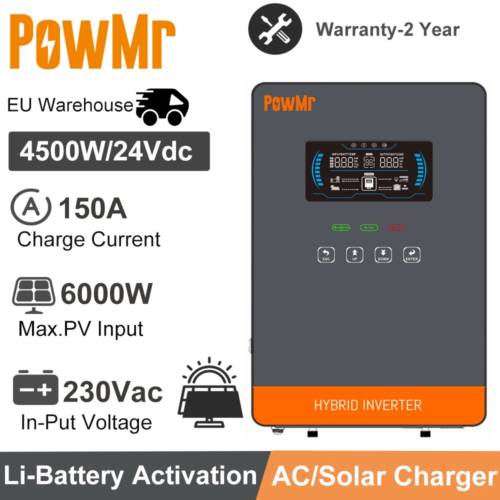 4.5Kw 24V 230V Mppt 150A Inverter Solare E Schermo Lcd Da 6.25 Pollici Max Pv Input 6000W 0 Layer Display Attivazione Li-Battery Integrata
