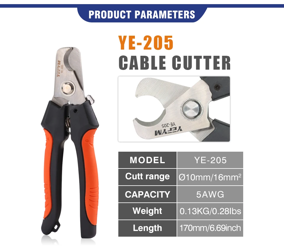 Description Picture 5 of itemYE-205/205A cable cutter stripper pliers industrial level cutter ability 24mm2/38mm2 diameter 10mm/16mm 5CR13 steel tools