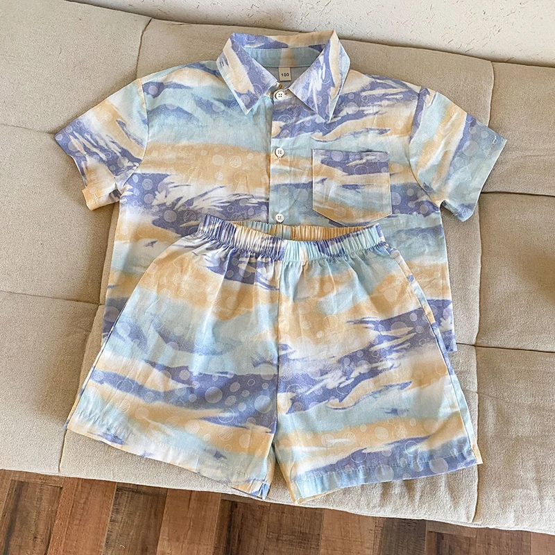 MILANCEL Brother and Sister Outfit Children's Summer Shirt Set 1-8Y Boys' Beach Clothes Loose Casual 2Pcs Suit Girls' Vest Dress