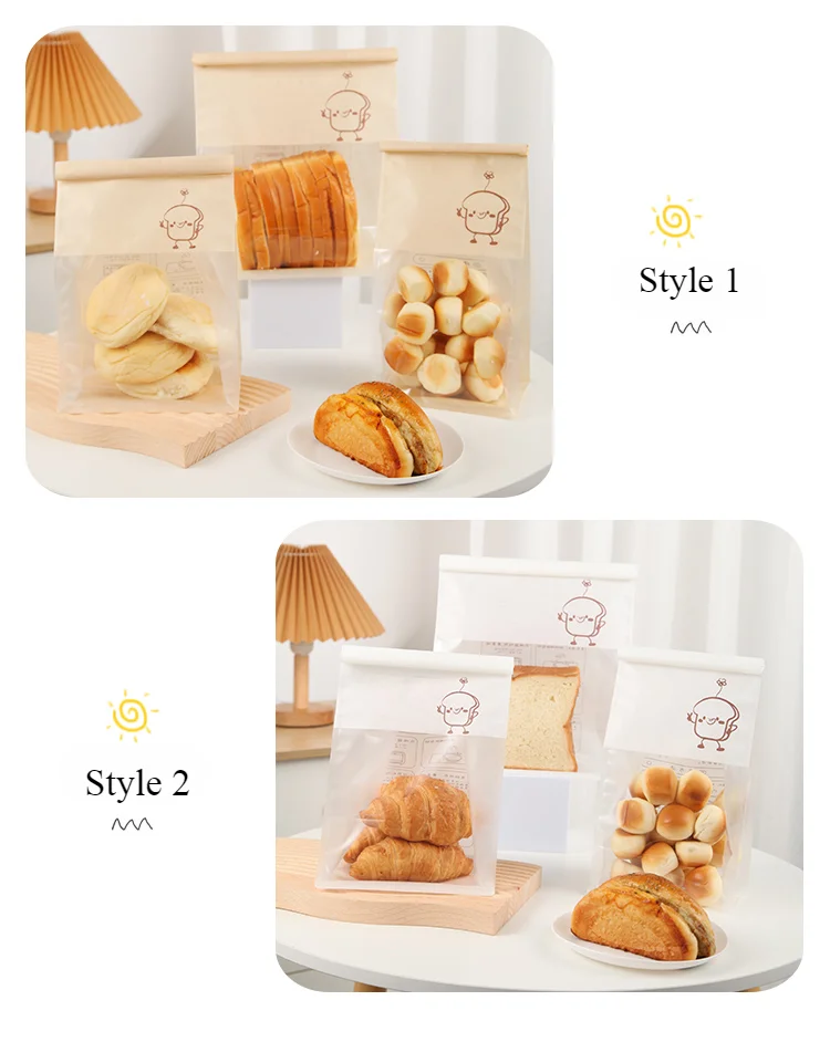 50 Pieces Kraft Paper Roll-Edge Sandwich & Toast Bags with Cartoon Window Print, Fo... - SKU KPTB1215 - UGI Packaging