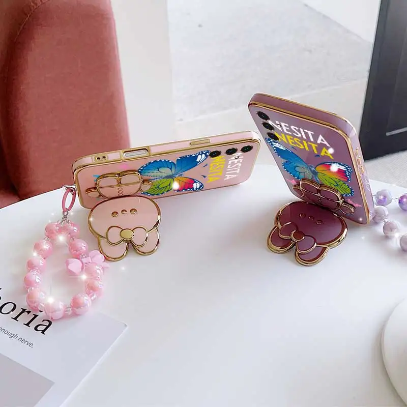 3-Piece Set: Dancing Butterfly Phone Case, Lanyard & Rabbit Stand