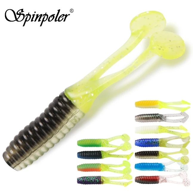 Spinpoler Fish Soft Plastic Lures Double Tail 45mm 1g Fishing Bait Crappie  Frog Grub Tails Grubs Swim Baits Swimming Bass Trout