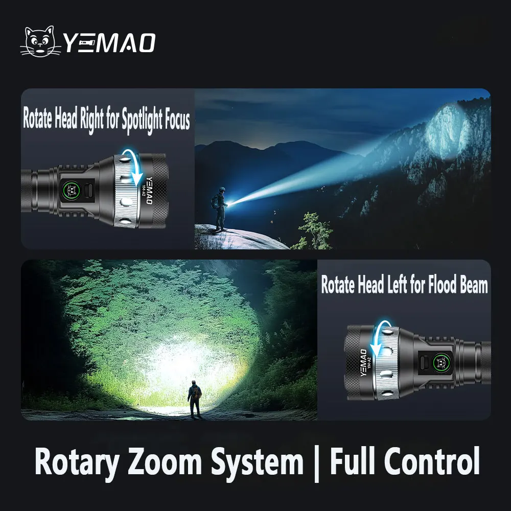 YEMAO A2C Powerful LED Flashlight 21700 Power battery Lantern