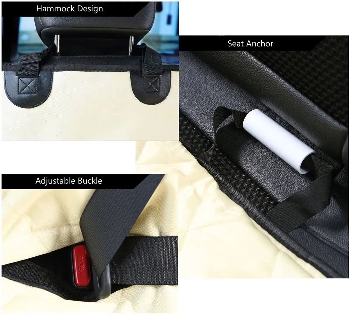 Luxury Beige Pet Dog Car Seat Cover for Back Waterproof Protector