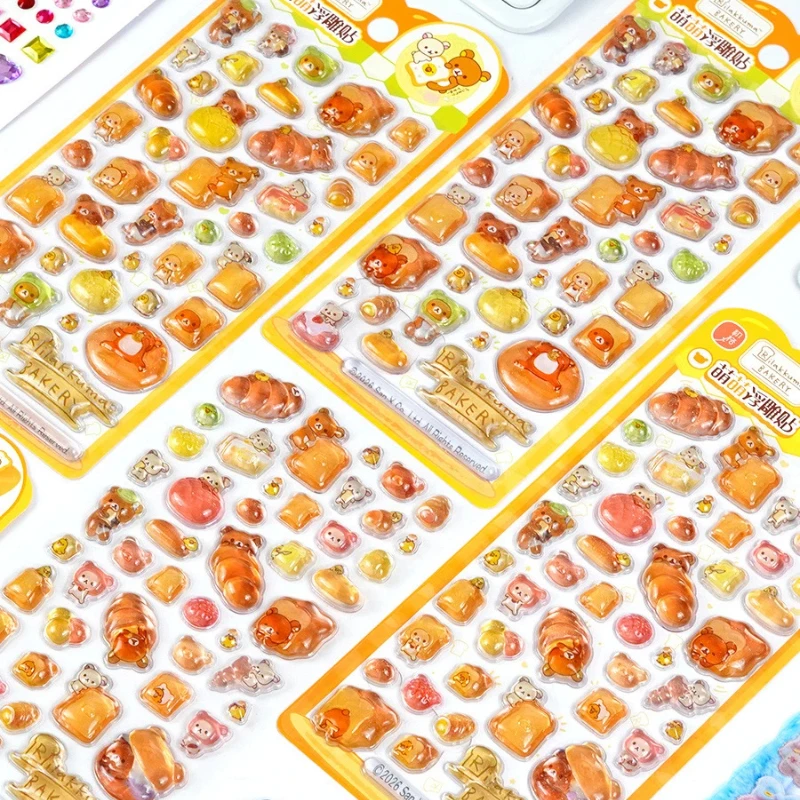 1-2pcs Kawaii Rilakkuma Bear 3d 릴리프 크리스탈 스티커 귀여운 Diy 휴대 전화 장식 스티커 학생 핸드 계정 문구 선물