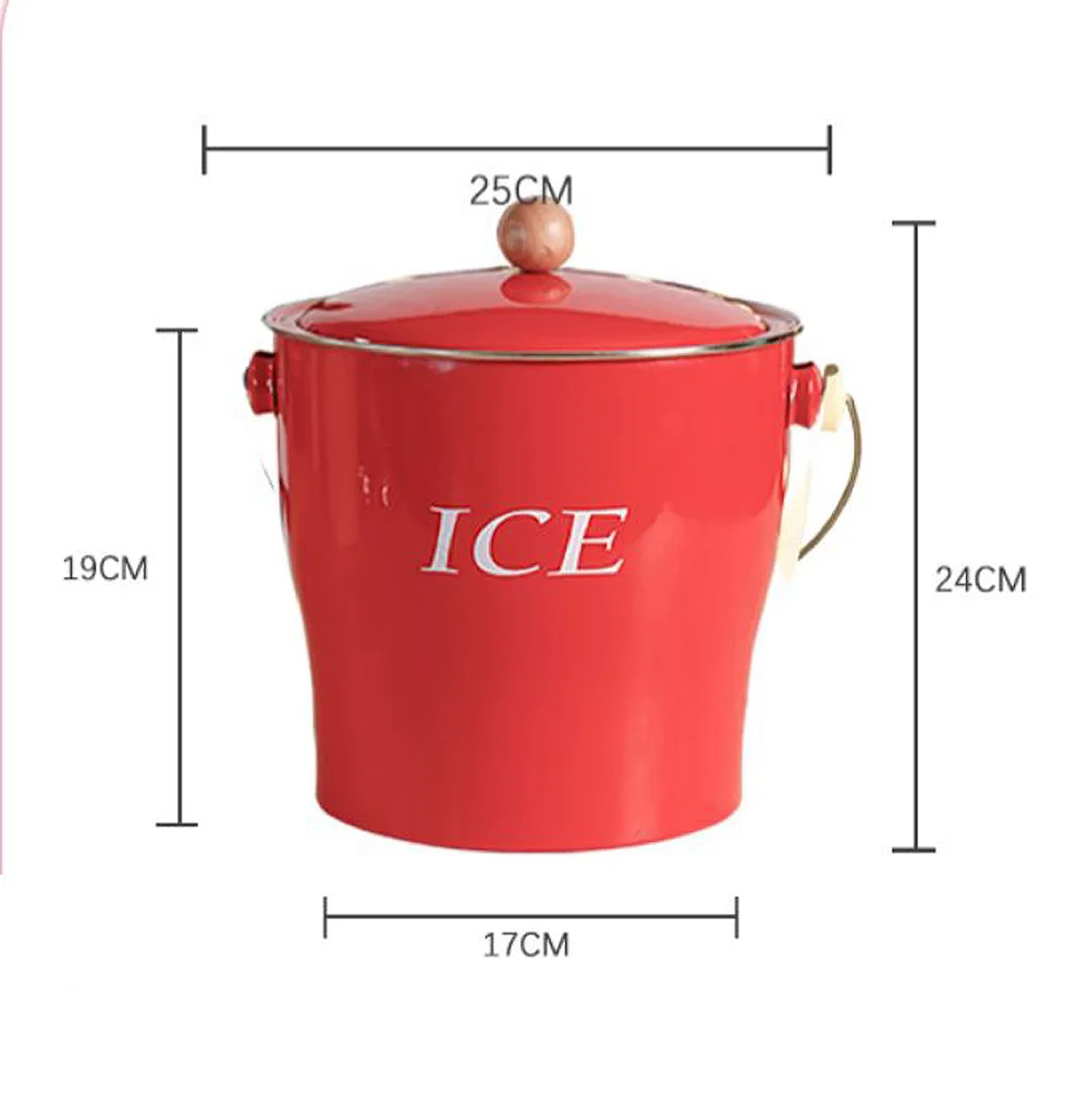 Red Powder Coated Zinc Wine Drinks Cooler Ice Bucket with Scoop and Lid