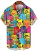 Hawaiian Oversized Men's Shirt Cartoon Cat Bird Pattern Floral Print Social Men Graffiti Clothing Vintage Harajuku New Summer 1