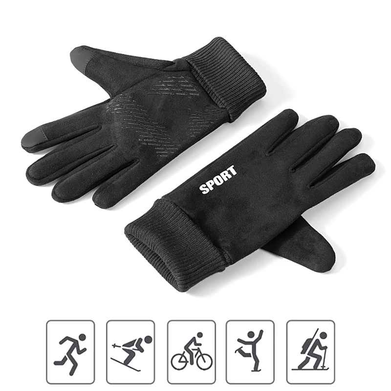 Suede Fabric Men's Gloves Soft Autumn Winter Thick Warm Male Skin-Friendly Skiing Non-Slip Cycling Elastic Touchscreen Gloves 3