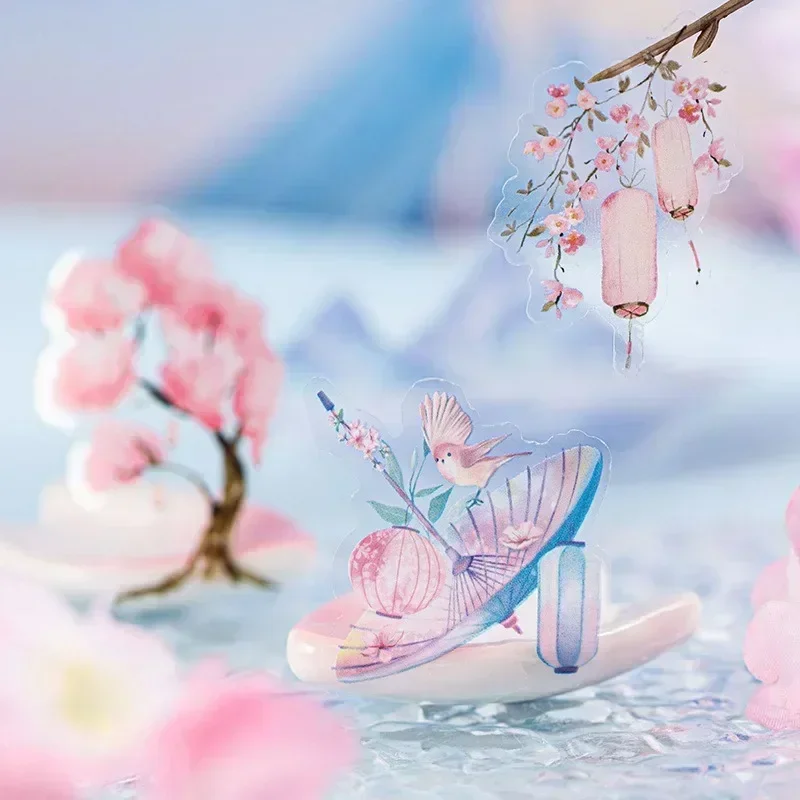 1Roll Cherry Blossom Love Song Landscaping Tape Handbook Base Collage European DIY Adhesives Supplies Scrapbooking 60mm*2m 3