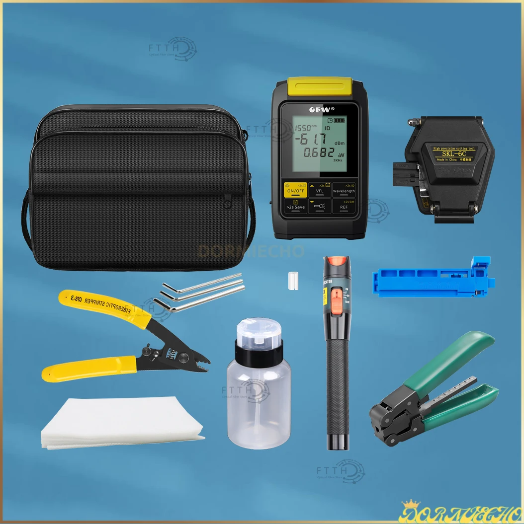 

Fiber Optic Tool Kit With SKL-6C Fiber Cleaver -70+10dBm 3 In 1 Mini Optical Power Meter 1MW Visual Fault Locator