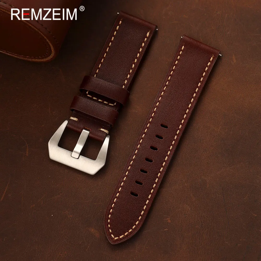 Vintage Oil Wax Leather Watch Band - Quick Release, Durable Calfskin Strap