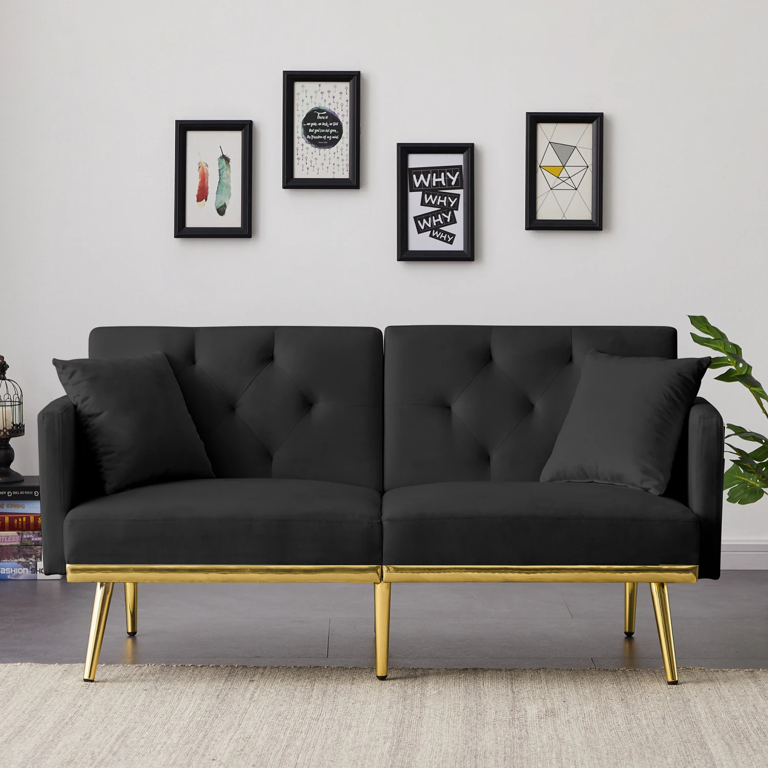 

Elegant Black Velvet Sofa Bed Perfect for Modern Living Rooms and Small Spaces - Comfortable and Stylish Furniture Piece with Ve