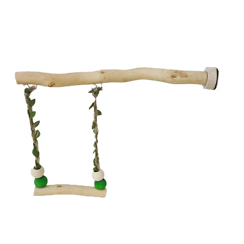 Bird Cage Accessories Wood Parrot Stand Pole Double Layer Swing Toy Tiger Skin Claw Beak Grinding