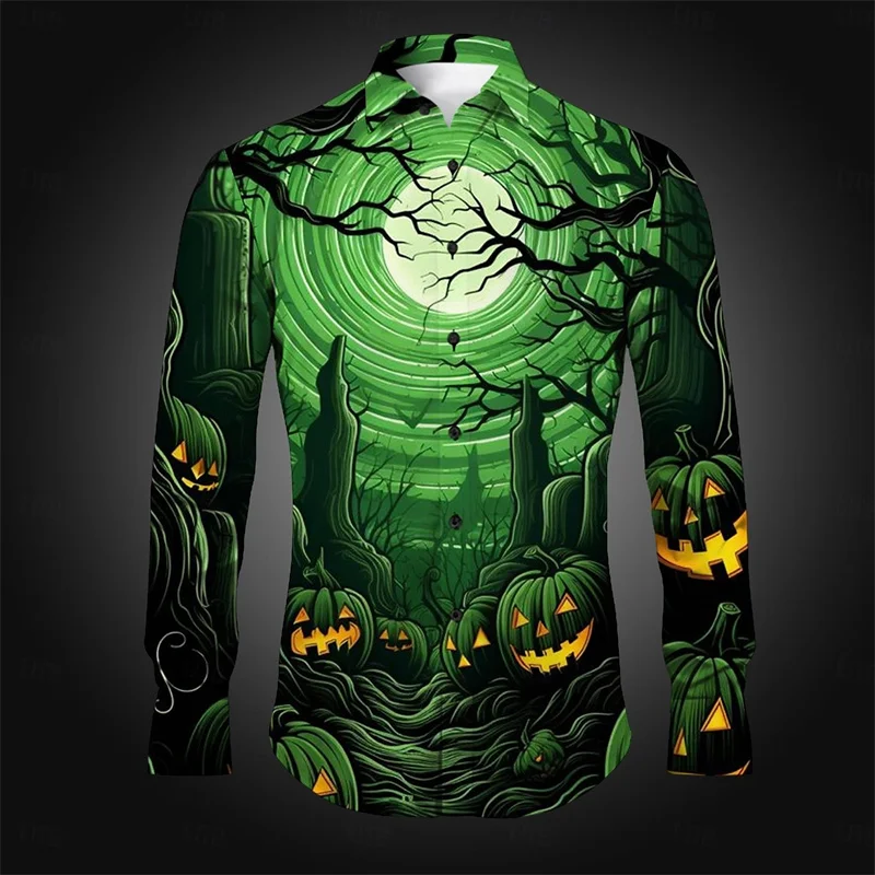thumbnail image 1 of Camisa de manga larga con solapa y botones para hombre, estilo Halloween, para fiesta, noche, otoño e invierno, con estampado 3D, sección fina, tallas S a 5XL, 1 of 5