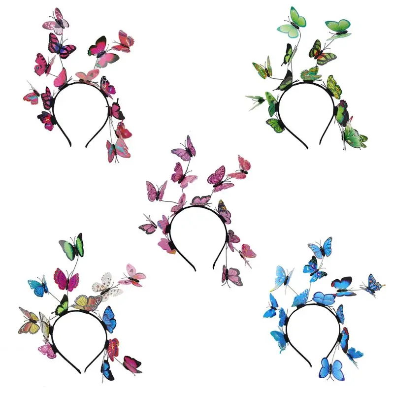 

Для женщин и девочек лесная фея чародей повязка на голову красочные порхающие бабочки обруч для волос с насекомыми дикие лесной