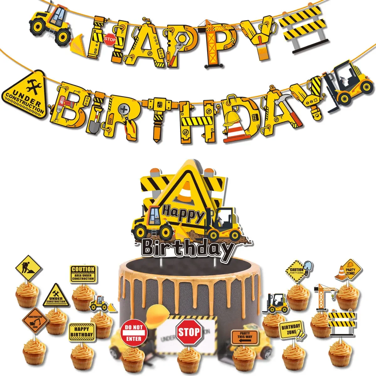 Bau Geburtstag Dekoration Geschirr Bagger Muldenkipper Pappteller Servietten Banner Tischdecke Kinder Jungen Partyzubehör – Detail 12