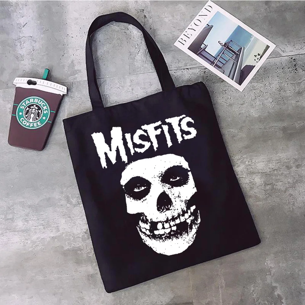 Skull Misfits Shopping Bag Handbag Tote Bag Reusable