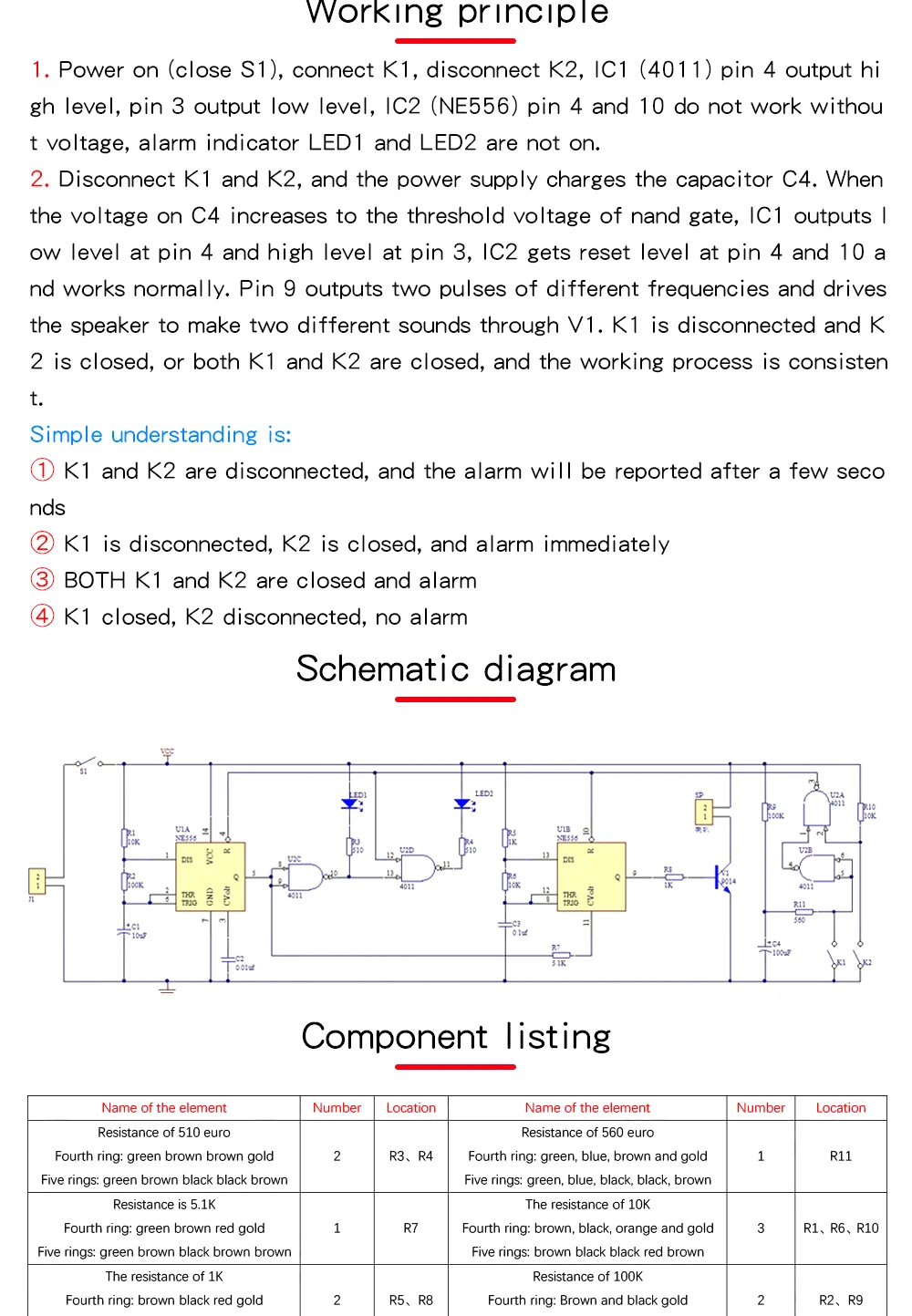 Dual-Wege-Einbruchalarm-Kit 120 Krankenwagen-Alarmton Studentenprinzip Experiment Training CD4011 Platine NE556 Chip – Detail 2