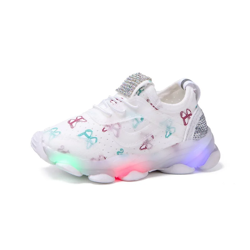 Kid Shoes Children's LED Shining Shoes Boys Girls Elastic Fabric Sequins Casual Sports