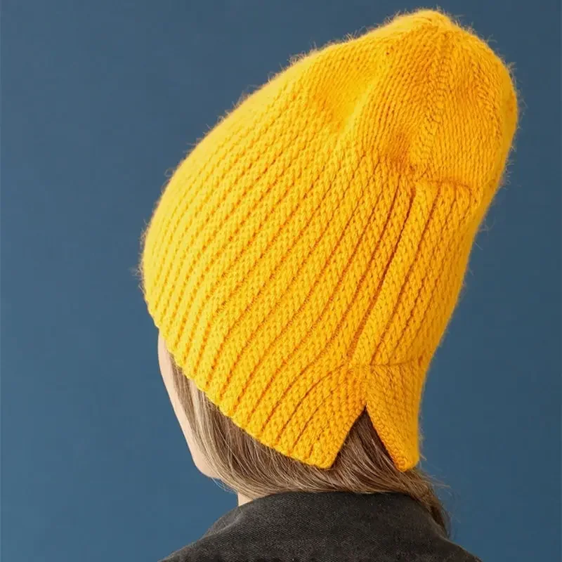 Hot Sale Women Hat Kpop Style Autumn And Winter Hat Soft Beanie Hats For Women Leisure Back Split Teens Ponytail Knitted Cap