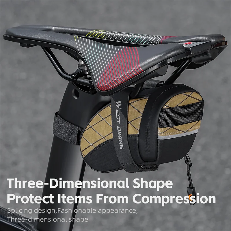 Bicycle Bag WEST BIKING Bicycle Saddle Bag Mini Portable PU Tool Storage Bag Reflective Rear Seat Splash Waterproof 3D Saddle Riding