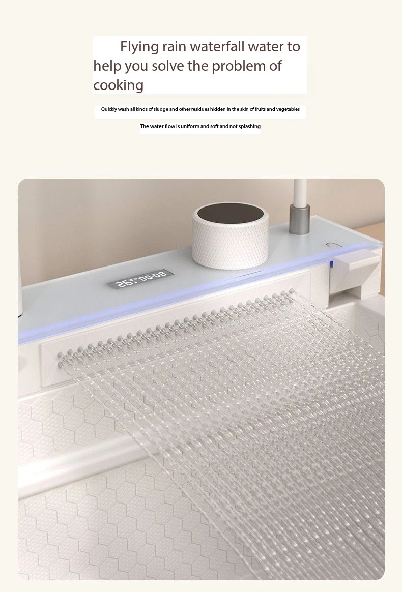 Description Picture 5 of itemWhite Cocina Waterfall Kitchen Sink Honeycomb Large Digitial Display Stainless Steel Drainage left right 5mm Panel