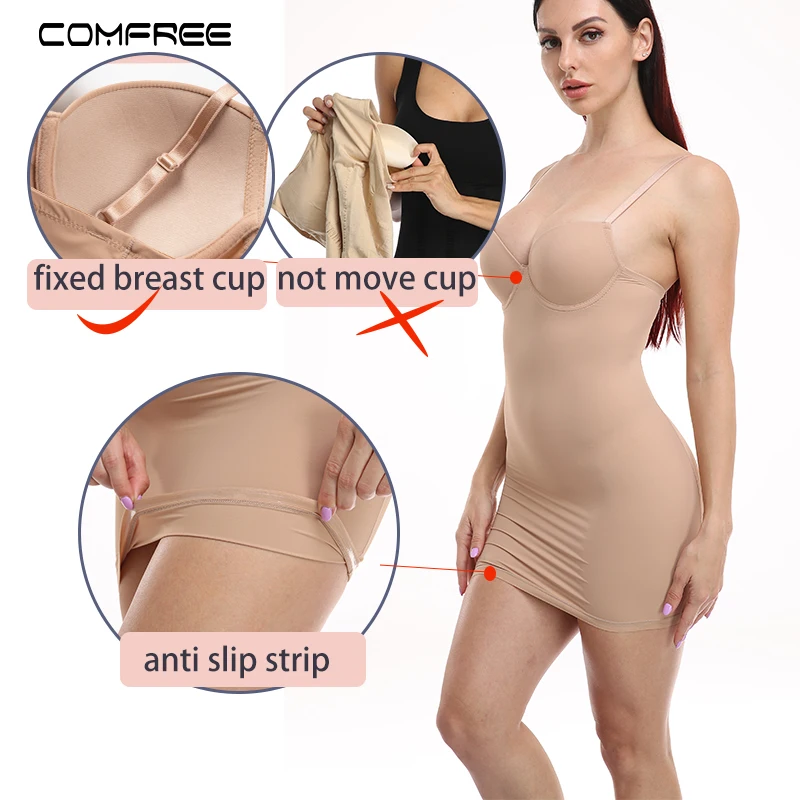 Women's Shapewear Control Slips Seamless Bodysuit Camisole Body Shaper Push Up Chest Dress Underwear Slimming Corset Sheath
