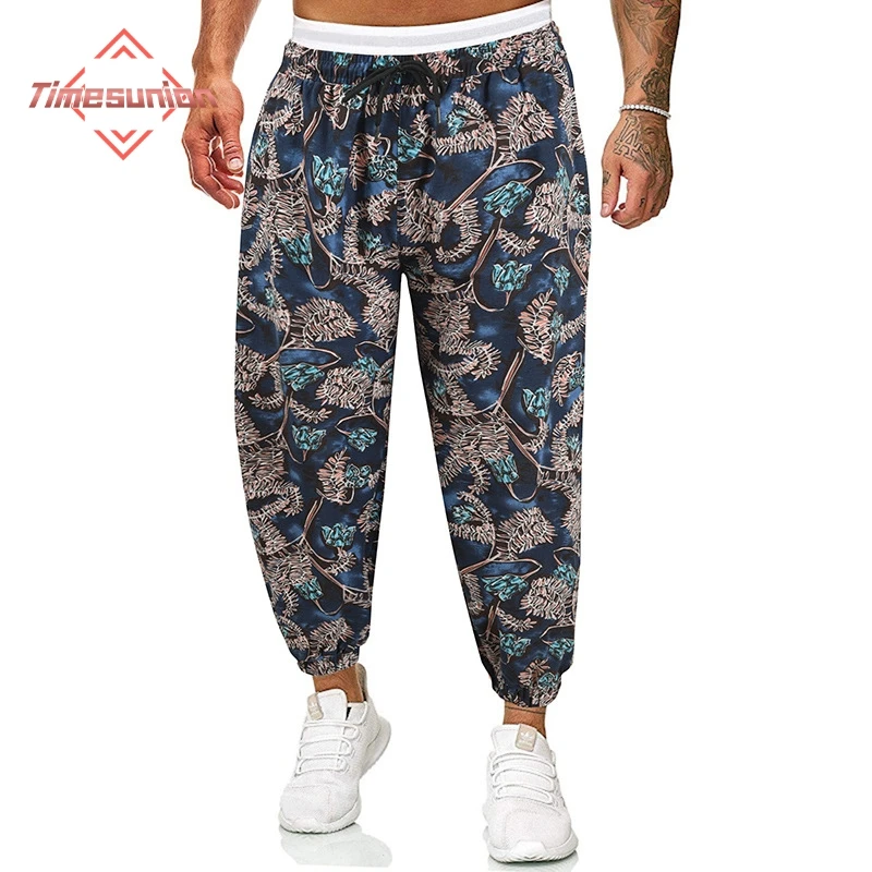 

Spring Summer New Men's Cotton Linen Haren Pants Male Casual Loose Printed Vintage Breathable Loose Trousers
