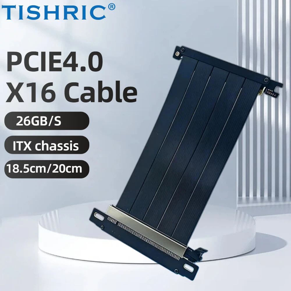 TISHRIC 18.5/20cm PCIE 5.0 PCIe 4.0 X16 라이저 케이블 듀얼 리버스 GPU 연장 코드 ITX 미니 섀시용 고속 연장기