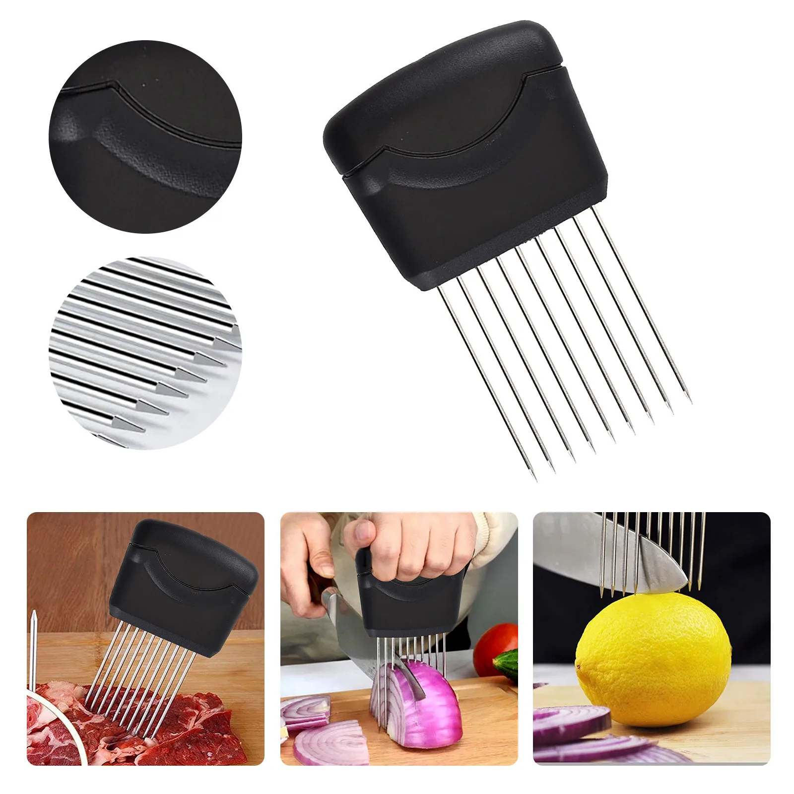 Stainless Steel Onion Needle Onion Fork Vegetables Fruit Slicer Tomato Cutter Cutting Safe Aid