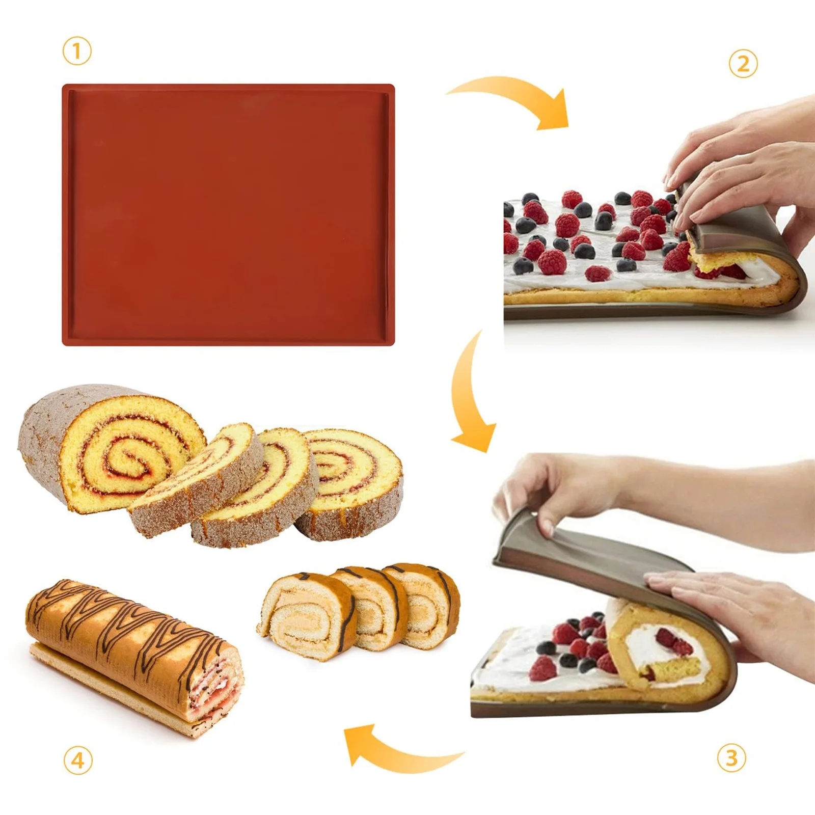 1pc 12.2 inch Silicone Swiss Roll Mold Silicone Baking Tray Pastry Mat for Making Cake Roll Pastry Cookie Swiss Roll Cake Mat