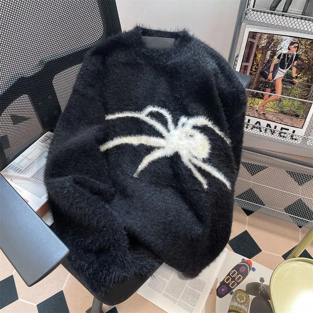 

Vintage INS warm loose sweatshirt soft sticky lazy style Korean version high street sweater spider thick knit