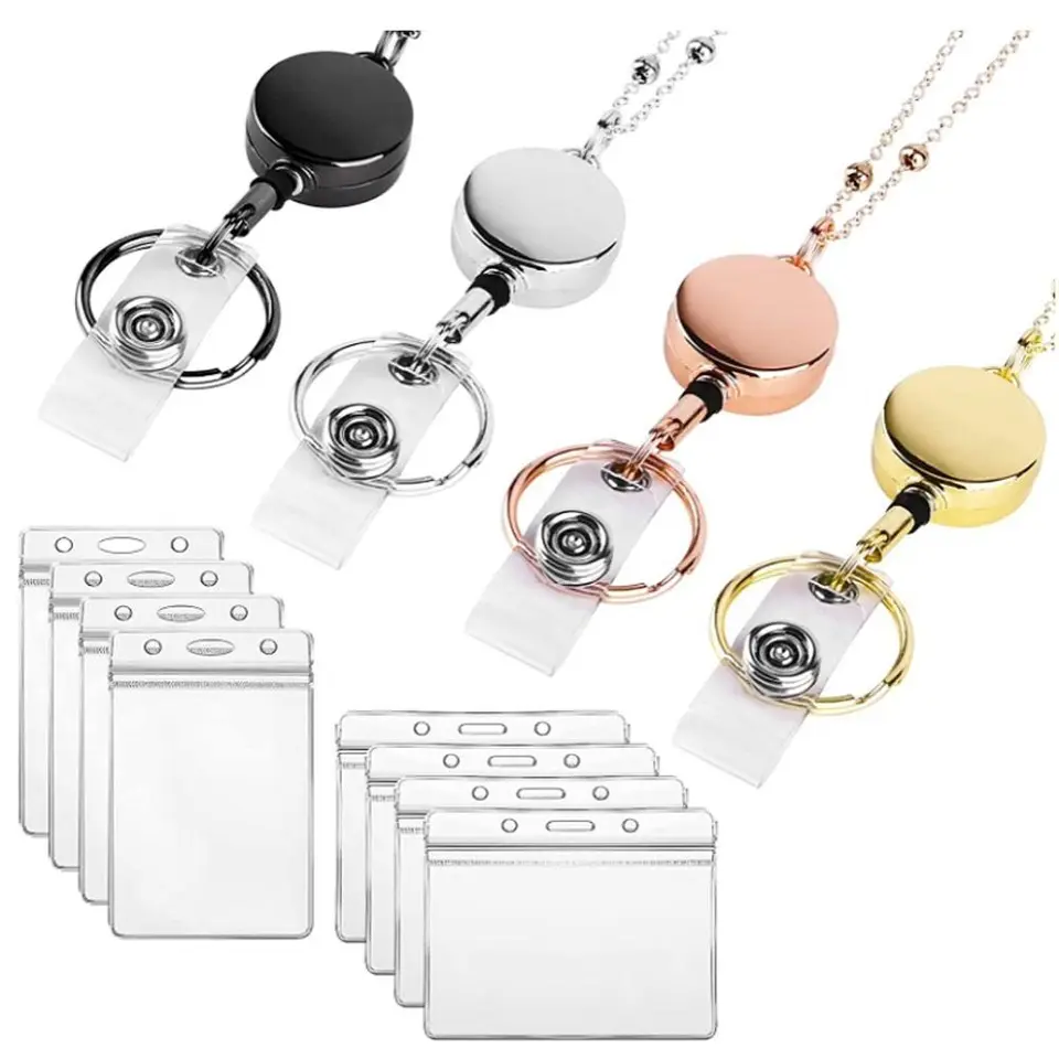 Blulu Retractable Badge Reel Lanyard Necklace – Stainless Steel Beaded Chain With 3 ID Holders, Silver, Stylish & Practical - View #4